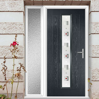Image: Country Style Uracco 1 Composite Front Door Set with Single Side Screen - Central Tahoe Red Glass - Shown in Anthracite Grey