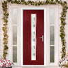 Country Style Uracco 1 Composite Front Door Set with Central Tahoe Blue Glass - Shown in Red