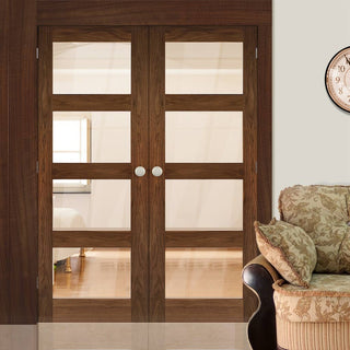 Image: Coventry Walnut Prefinished Shaker Style Door Pair - Clear Glass