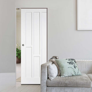 Image: Coventry Style White Primed Panel Absolute Evokit Single Pocket Doors - White Primed