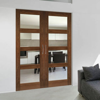 Image: Bespoke Coventry Prefinished Walnut Shaker Style Internal Door Pair - Clear Glass