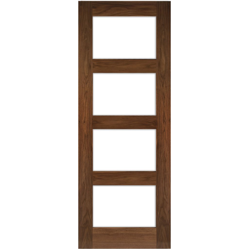 Coventry Walnut Veneer Shaker Style Staffetta Quad Telescopic Pocket Doors - Clear Glass - Prefinished