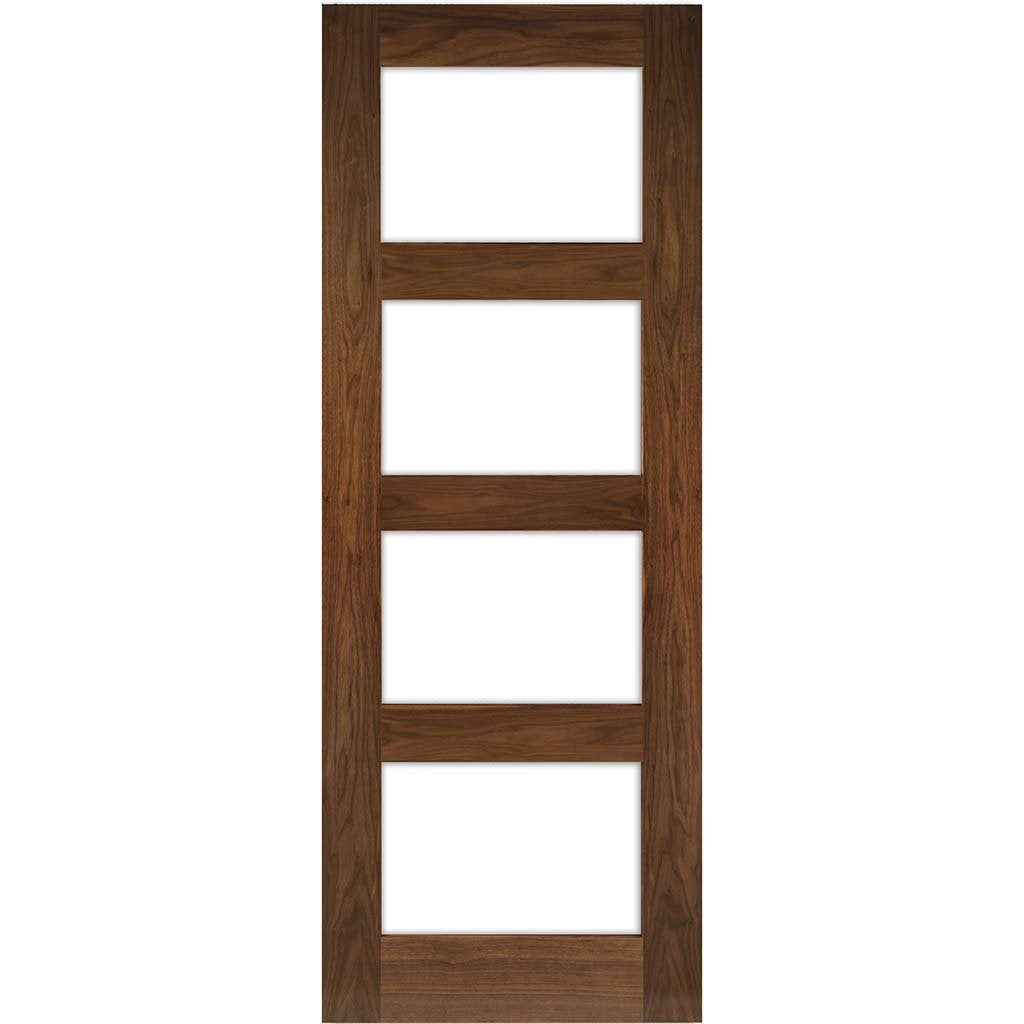 Three Folding Doors & Frame Kit - Coventry Walnut Shaker 3+0 - Clear Glass - Prefinished