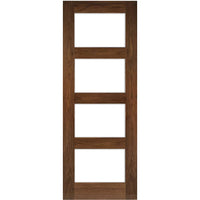 Five Folding Doors & Frame Kit - Coventry Walnut Shaker 3+2 - Clear Glass - Prefinished