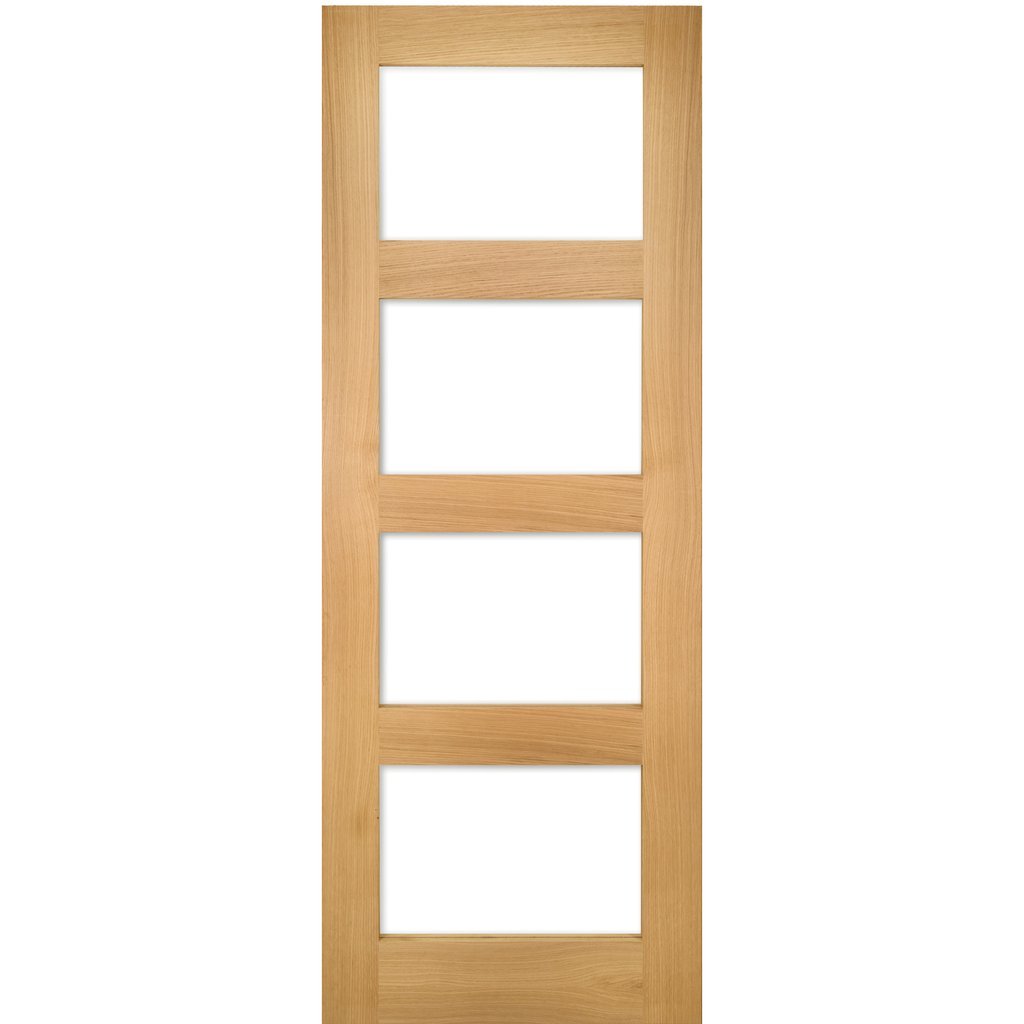 Coventry Shaker Style Oak Veneer Staffetta Twin Telescopic Pocket Doors - Clear Glass - Unfinished