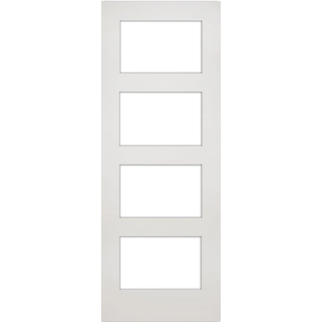 Coventry Shaker Staffetta Twin Telescopic Pocket Doors - Clear Glass - White Primed