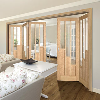 Image: Five Folding Doors & Frame Kit - Coventry Contemporary Oak 3+2 - Clear Glass