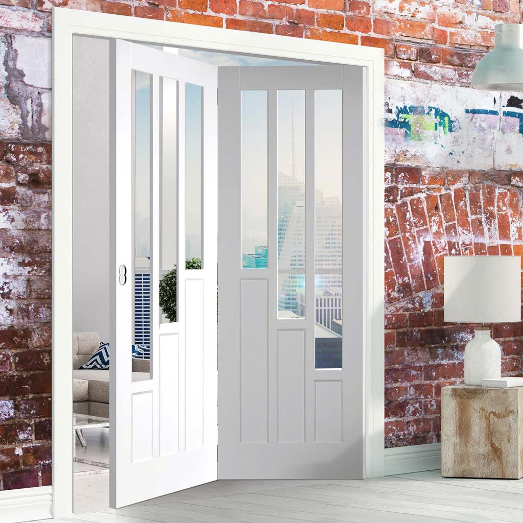 Two Folding Doors & Frame Kit - Coventry 2+0 - Clear Glass - White Primed