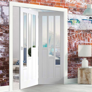 Image: Two Folding Doors & Frame Kit - Coventry 2+0 - Clear Glass - White Primed