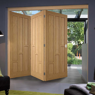 Image: Three Folding Doors & Frame Kit - Coventry Contemporary Panel Oak 3+0 - Unfinished