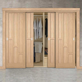 Image: Four Sliding Wardrobe Doors & Frame Kit - Coventry Contemporary Oak Panel Door - Unfinished