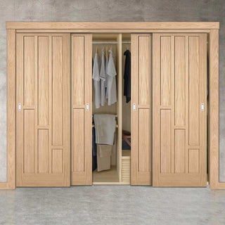 Image: Minimalist Wardrobe Door & Frame Kit - Four Coventry Contemporary Oak Panel Doors - Unfinished