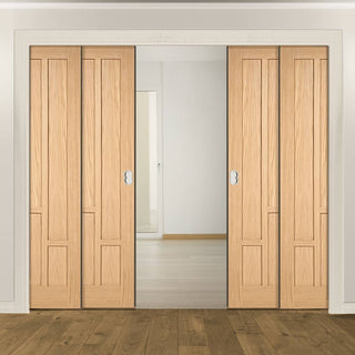 Image: Coventry Contemporary Oak Veneer Staffetta Quad Telescopic Pocket Doors