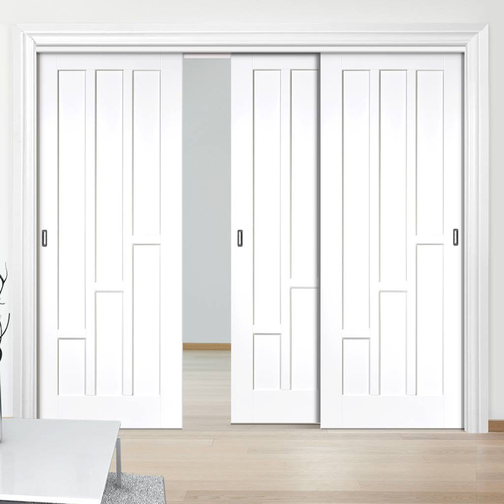 Three Sliding Doors and Frame Kit - Coventry Panel Door - White Primed