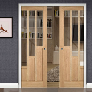 Image: Coventry Contemporary Oak Double Evokit Pocket Door - Clear Glass