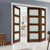 Three Folding Doors & Frame Kit - Coventry Walnut Shaker 2+1 - Frosted Glass - Prefinished