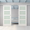 Double Sliding Door & Stainless Barn Steel Track - Coventry White Primed Shaker Door - Frosted Glass