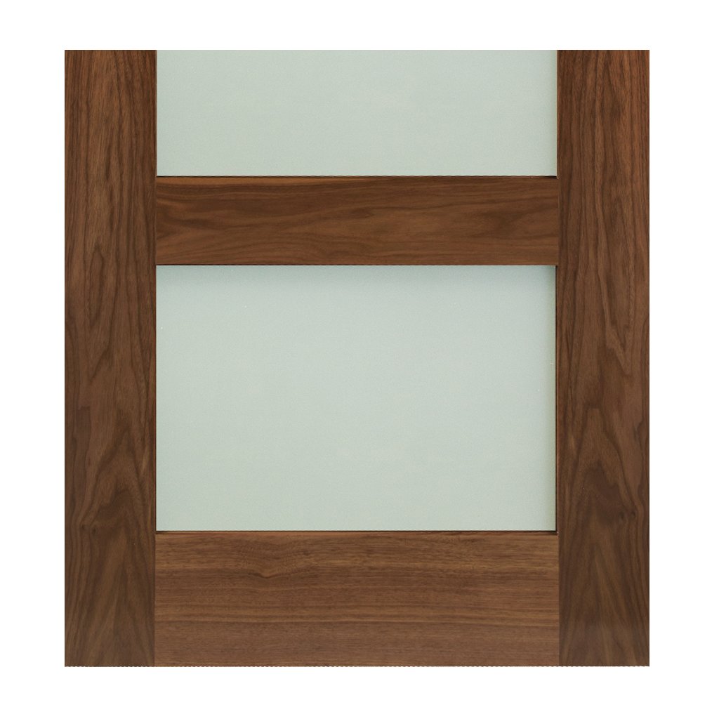 Two Folding Doors & Frame Kit - Coventry Walnut Shaker 2+0 - Frosted Glass - Prefinished