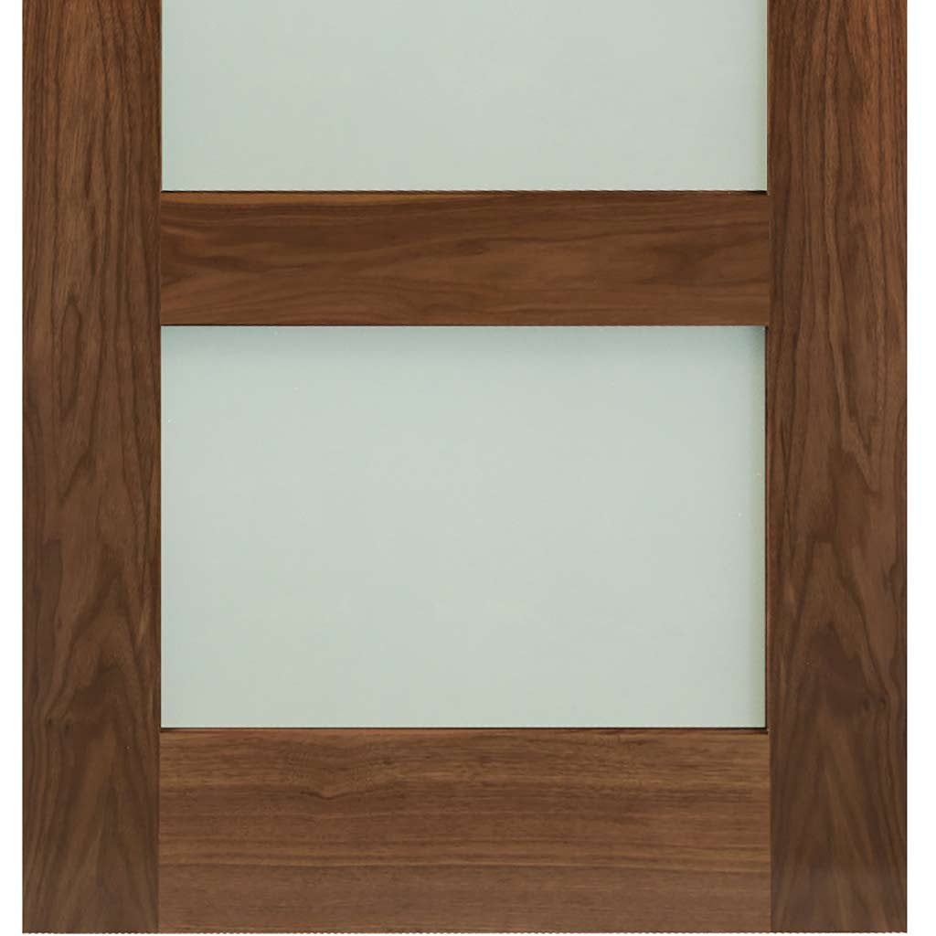 Three Folding Doors & Frame Kit - Coventry Walnut Shaker 2+1 - Frosted Glass - Prefinished