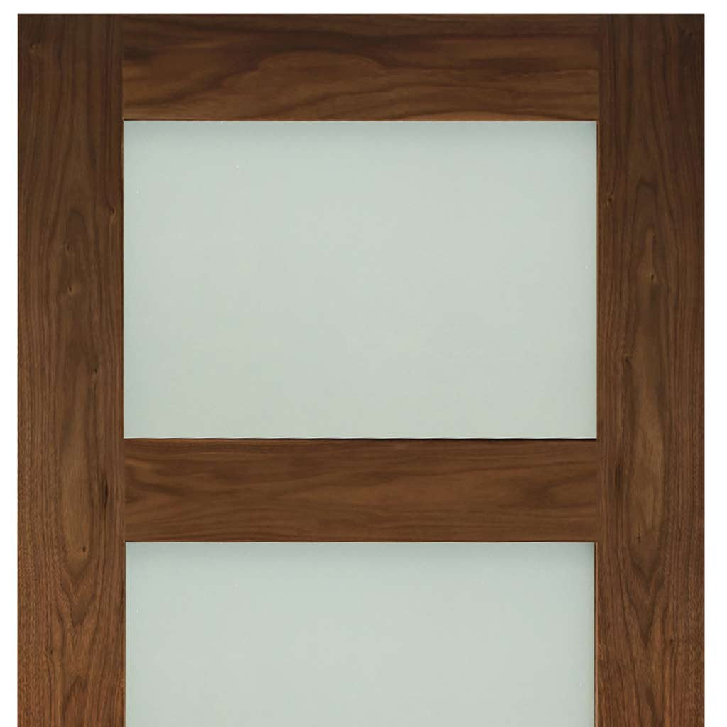 Three Folding Doors & Frame Kit - Coventry Walnut Shaker 2+1 - Frosted Glass - Prefinished