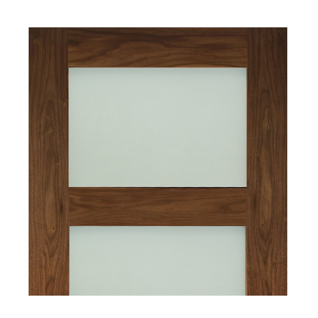 Coventry Walnut Veneer Shaker Style Staffetta Twin Telescopic Pocket Doors - Frosted Glass - Prefinished
