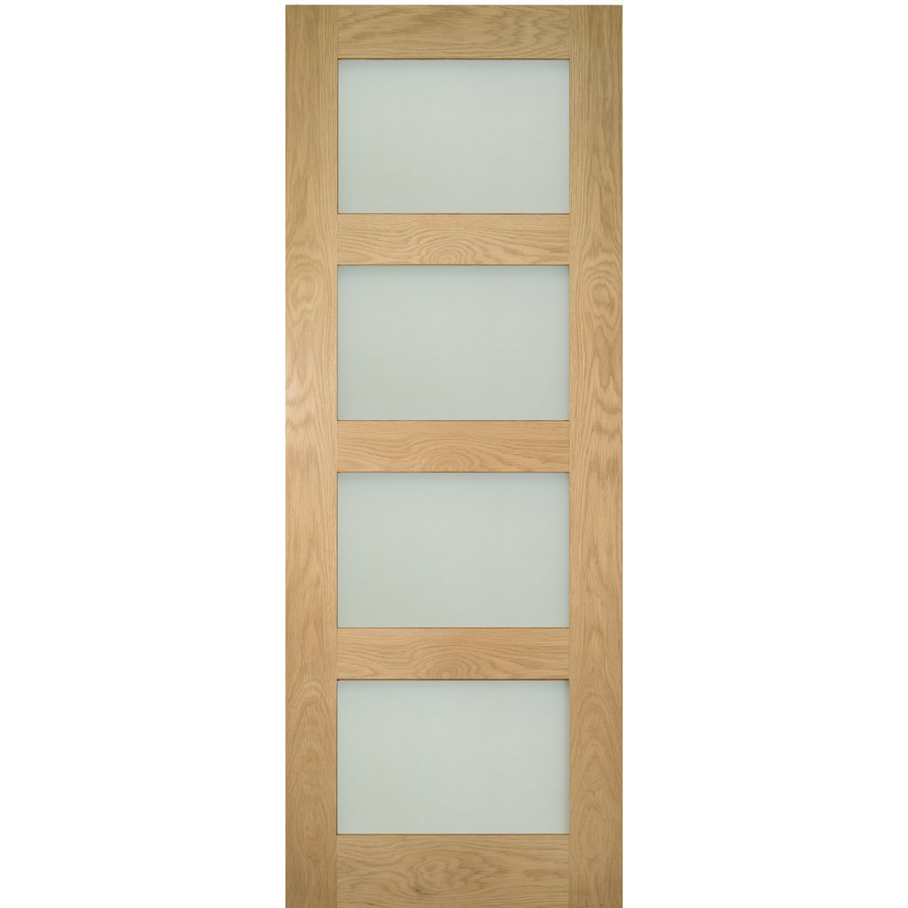 Coventry Shaker Style Oak Double Evokit Pocket Door Detail - Frosted Glass - Unfinished