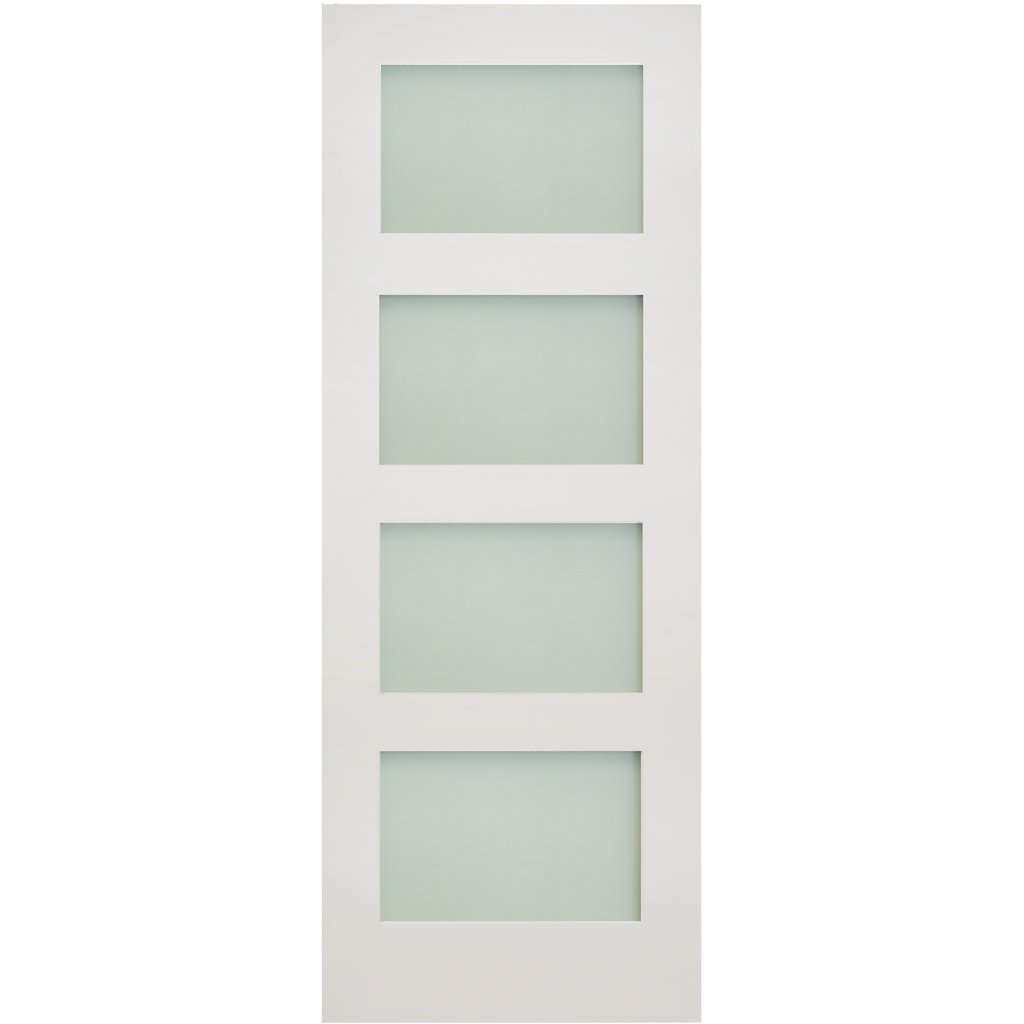 Coventry Shaker Double Evokit Pocket Door Detail - Frosted Glass - White Primed