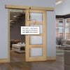 Single Sliding Door & Wall Track - Coventry Shaker Style Oak Door - Clear Glass - Unfinished