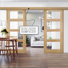 Double Sliding Door & Wall Track - Coventry Shaker Style Oak Door - Clear Glass - Unfinished