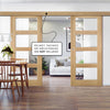 Double Sliding Door & Wall Track - Coventry Shaker Style Oak Door - Clear Glass - Unfinished