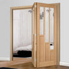 Two Folding Doors & Frame Kit - Coventry Contemporary Oak 2+0 - Clear Glass - Unfinished