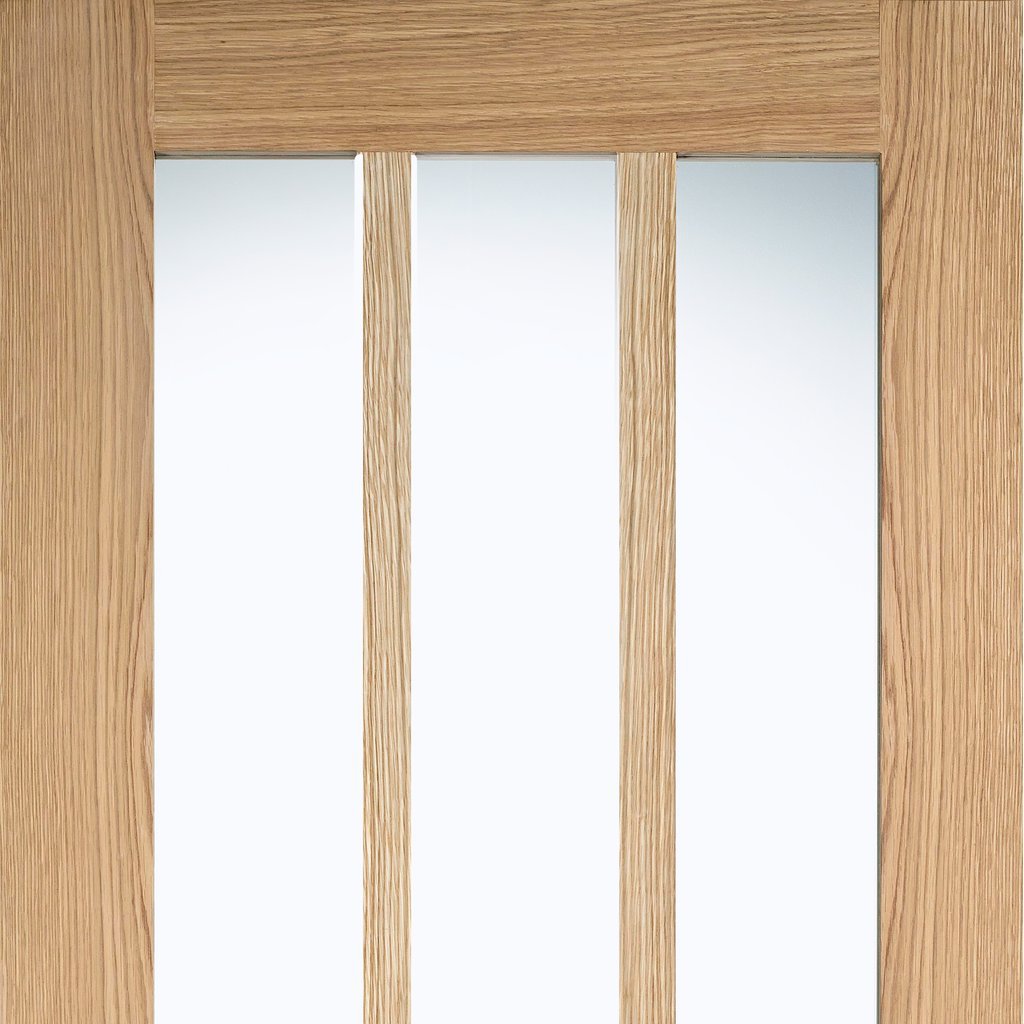 Three Folding Doors & Frame Kit - Vancouver 4 Pane Oak 2+1 - Clear Glazed Offset - Prefinished