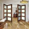 Four Folding Doors & Frame Kit - Coventry Walnut Shaker 2+2 - Frosted Glass - Prefinished