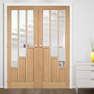 Image: Bespoke Coventry Contemporary Oak Door Pair - Clear Glass
