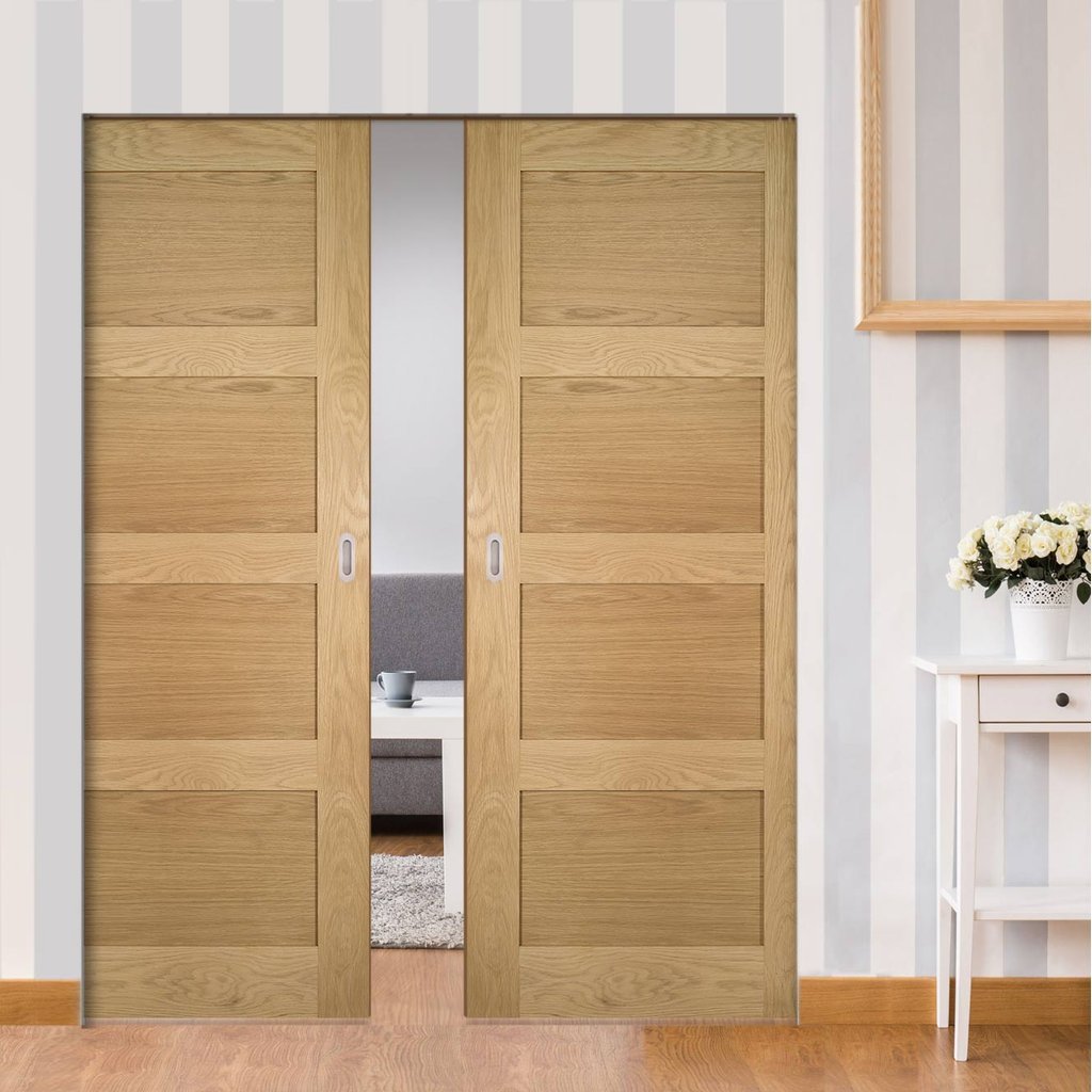 Coventry Shaker Style Oak Absolute Evokit Double Pocket Doors - Unfinished