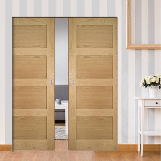 Image: Coventry Shaker Style Oak Absolute Evokit Double Pocket Doors - Unfinished