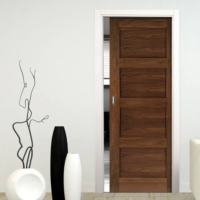 Coventry Walnut  Shaker Style Evokit Pocket Fire Door - 1/2 Hour Fire Rated - Prefinished