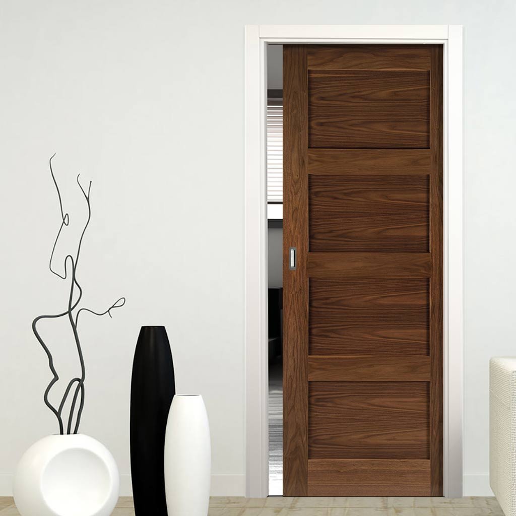 Coventry Walnut Shaker Style Single Evokit Pocket Door - Prefinished