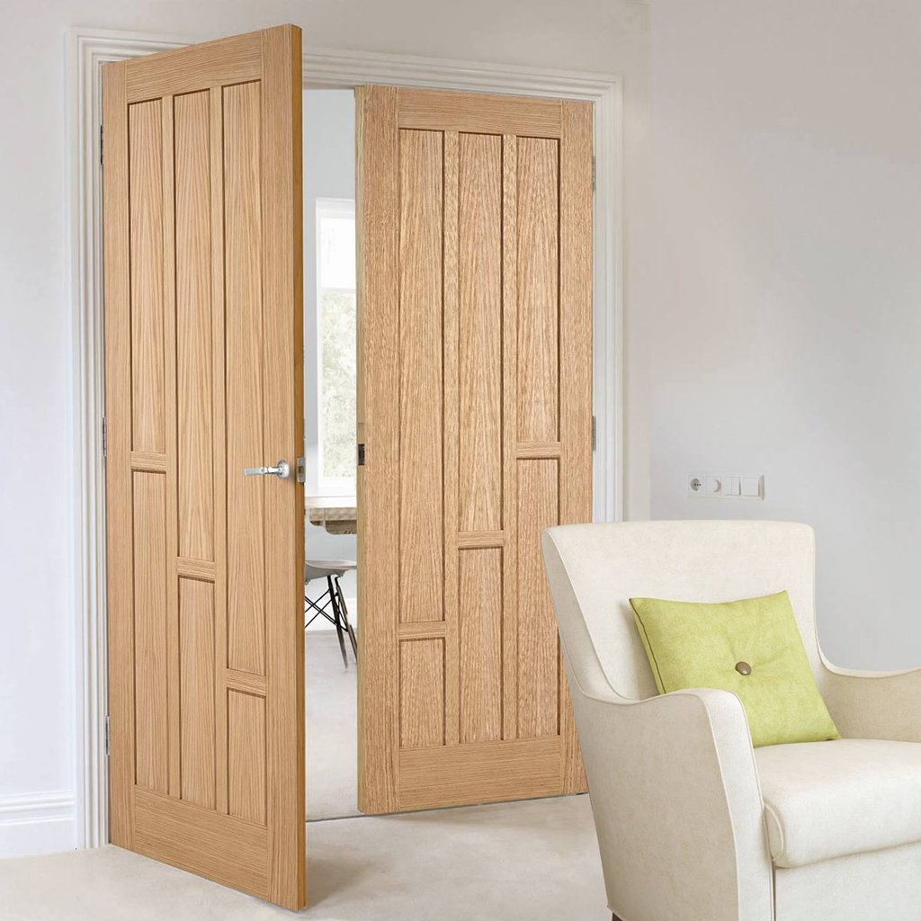 LPD Joinery Bespoke Coventry Contemporary Oak Panel Fire Door Pair - 1/2 Hour Fire Rated
