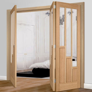Image: Three Folding Doors & Frame Kit - Coventry Contemporary Oak 2+1 - Clear Glass - Unfinished
