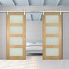Double Sliding Door & Stainless Barn Steel Track - Coventry Shaker Style Oak Door - Frosted Safety Glass - Unfinished
