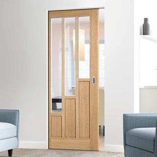 Image: Coventry Contemporary Oak Absolute Evokit Single Pocket Doors - Clear Glass