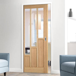 Image: Coventry Oak 6 Panel Single Evokit Pocket Door - Clear Glass - Prefinished