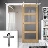 Single Sliding Door & Stainless Barn Steel Track - Coventry Shaker Style Oak Door - Clear Safety Glass - Unfinished