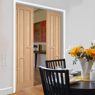 Image: Coventry Contemporary Oak Panel Double Evokit Pocket Door