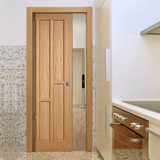 Image: Coventry Contemporary Oak Panel Evokit Pocket Fire Door - 30 Minute Fire Rated