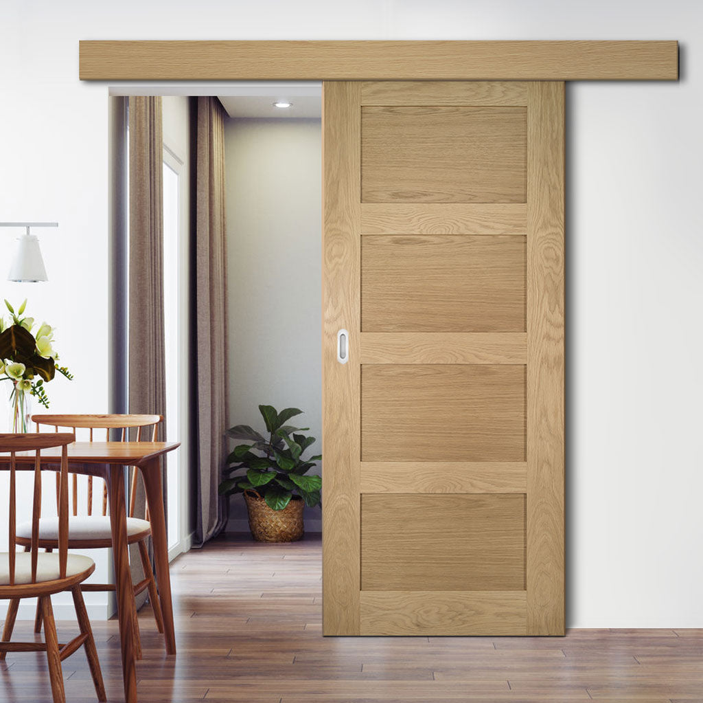 Single Sliding Door & Wall Track - Coventry Oak Door - Prefinished