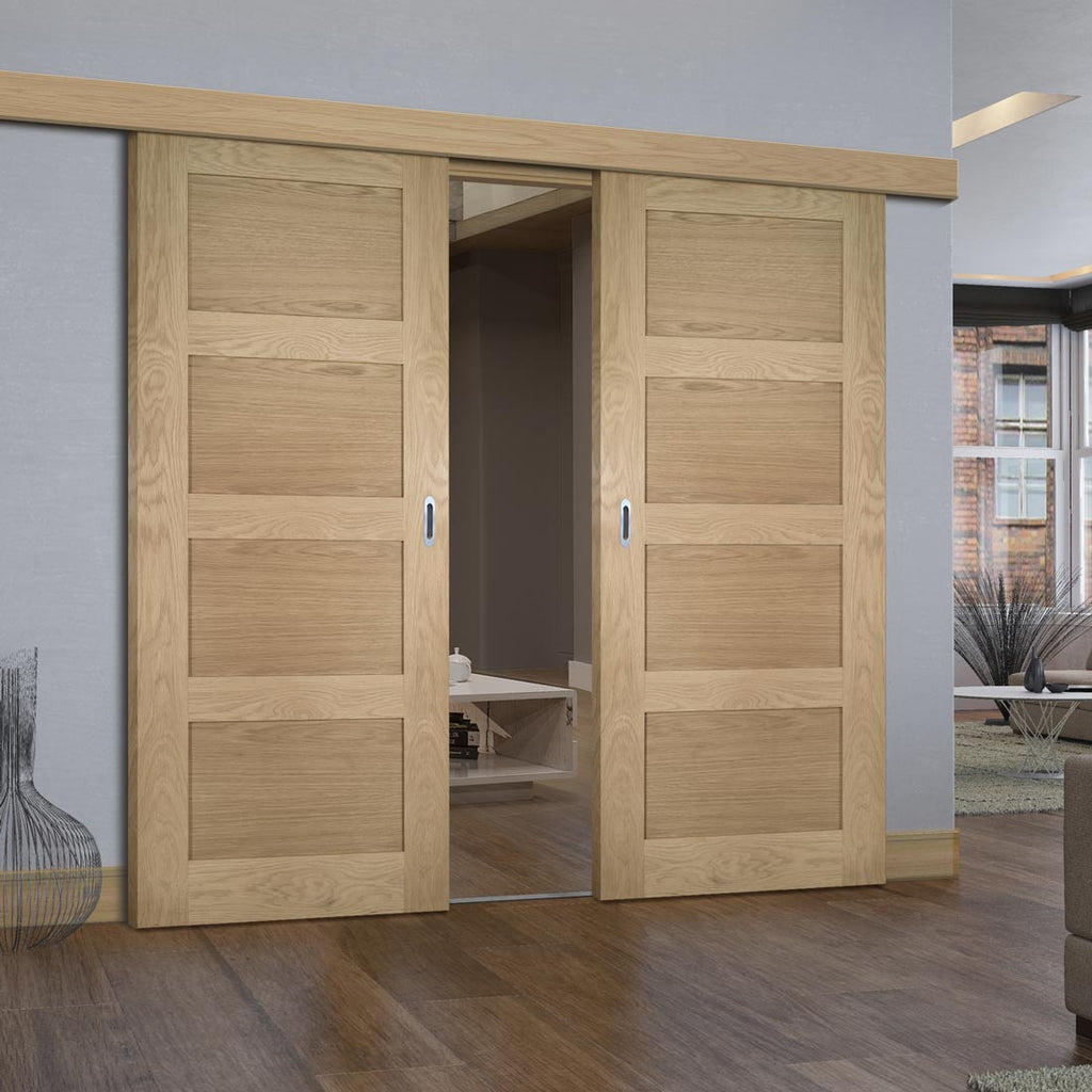 Double Sliding Door & Wall Track - Coventry Oak Door - Prefinished