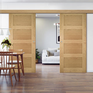 Image: Double Sliding Door & Wall Track - Coventry Shaker Style Oak Door - Unfinished