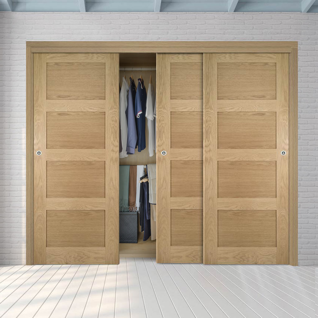 Three Sliding Maximal Wardrobe Doors & Frame Kit - Coventry Oak Door - Prefinished